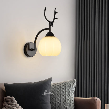 Deco Pumpkin Round Glass Iron 1-Light Wall Sconce Lamp