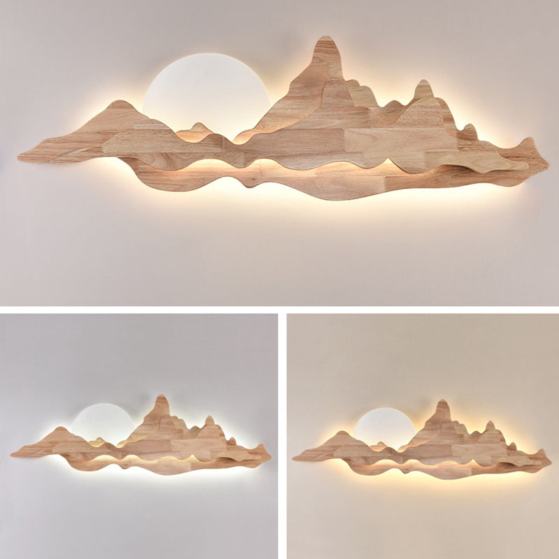 Chinese Moonlight Acrylic Solid Wood LED Wall Sconce Lamp