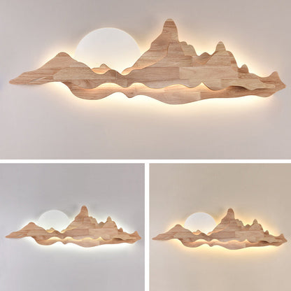 Chinese Moonlight Acrylic Solid Wood LED Wall Sconce Lamp