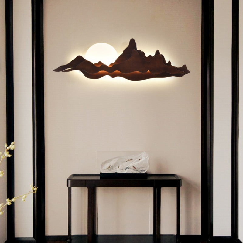 Chinese Moonlight Acrylic Solid Wood LED Wall Sconce Lamp