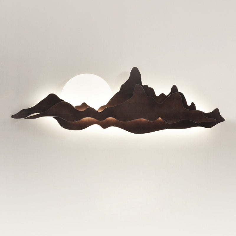 Chinese Moonlight Acrylic Solid Wood LED Wall Sconce Lamp