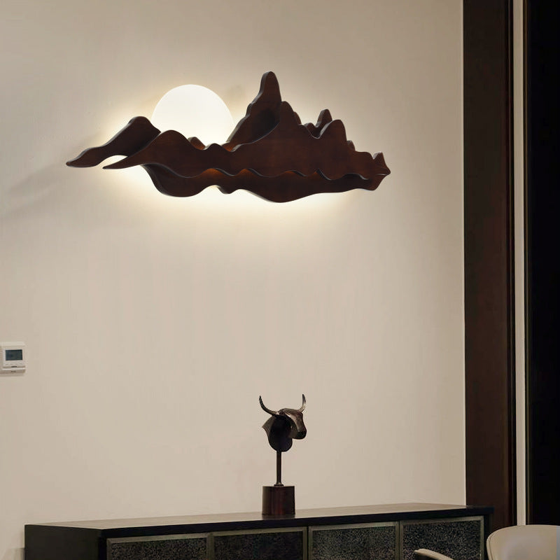 Chinese Moonlight Acrylic Solid Wood LED Wall Sconce Lamp