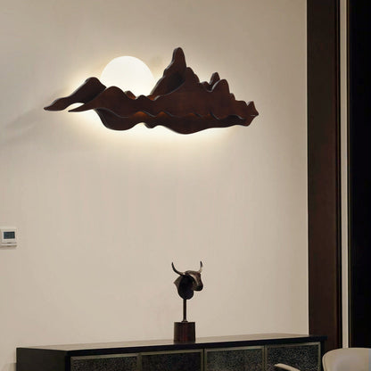 Chinese Moonlight Acrylic Solid Wood LED Wall Sconce Lamp