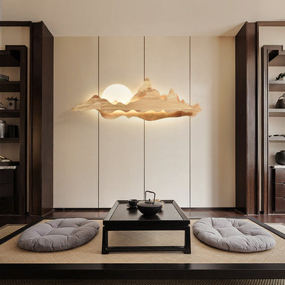 Chinese Moonlight Acrylic Solid Wood LED Wall Sconce Lamp