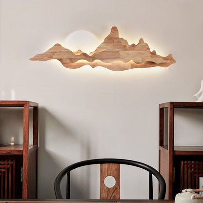 Chinese Moonlight Acrylic Solid Wood LED Wall Sconce Lamp