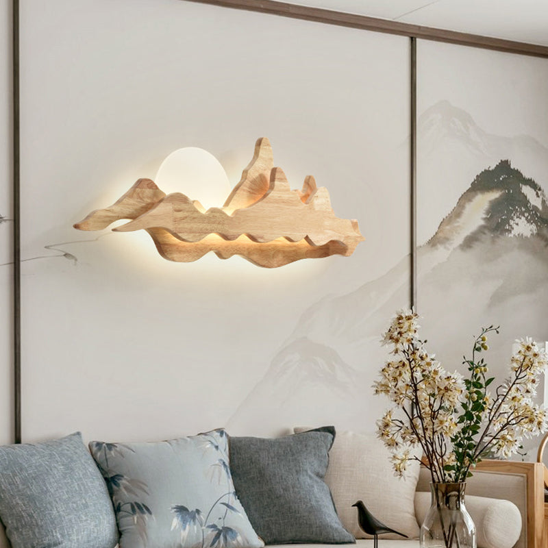 Chinese Moonlight Acrylic Solid Wood LED Wall Sconce Lamp