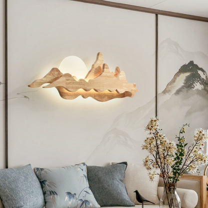 Chinese Moonlight Acrylic Solid Wood LED Wall Sconce Lamp
