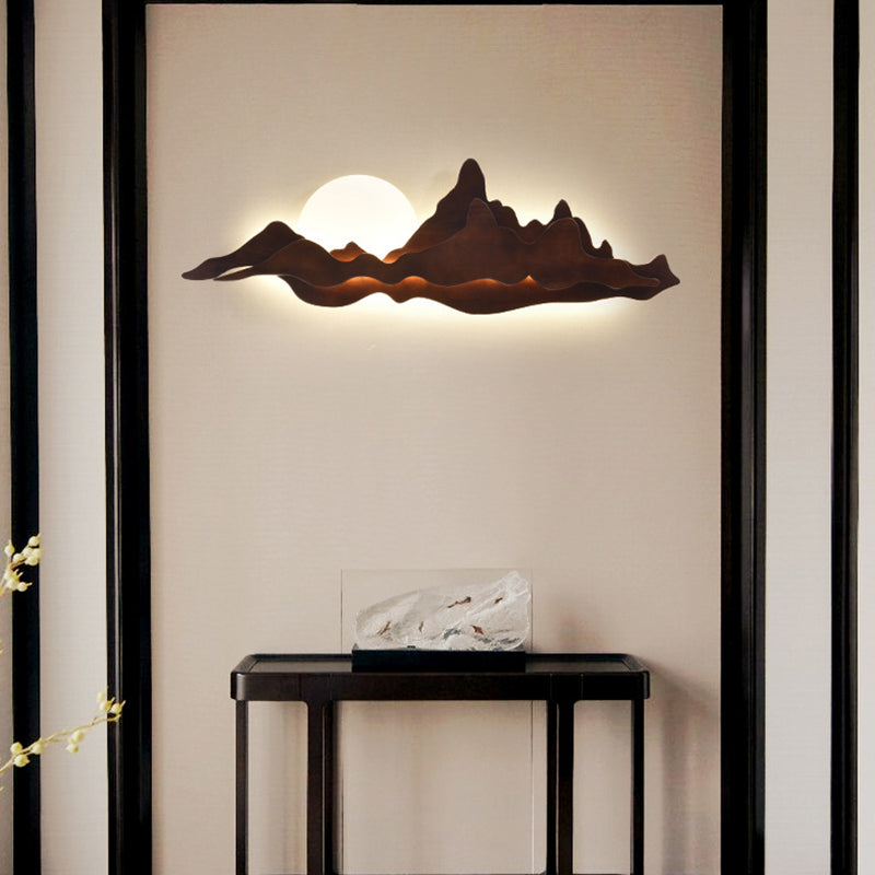 Chinese Moonlight Acrylic Solid Wood LED Wall Sconce Lamp
