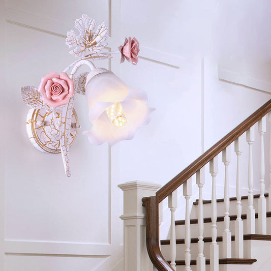 Rose Round Glass Iron Ceramic 1/2 Light Wall Sconce Lamp