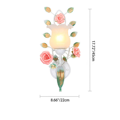 Floral Round Glass Ceramic Iron 1/2 Light Wall Sconce Lamp