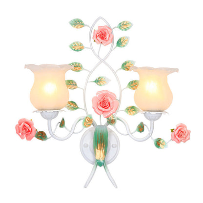 Floral Round Glass Ceramic Iron 1/2 Light Wall Sconce Lamp
