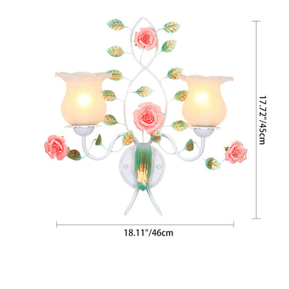 Floral Round Glass Ceramic Iron 1/2 Light Wall Sconce Lamp
