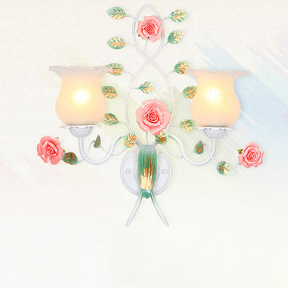 Floral Round Glass Ceramic Iron 1/2 Light Wall Sconce Lamp
