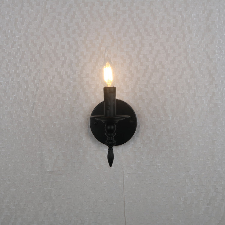 Round Candle Shape Glass Iron 1-Light Wall Sconce Lamp
