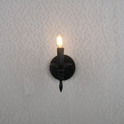 Round Candle Shape Glass Iron 1-Light Wall Sconce Lamp