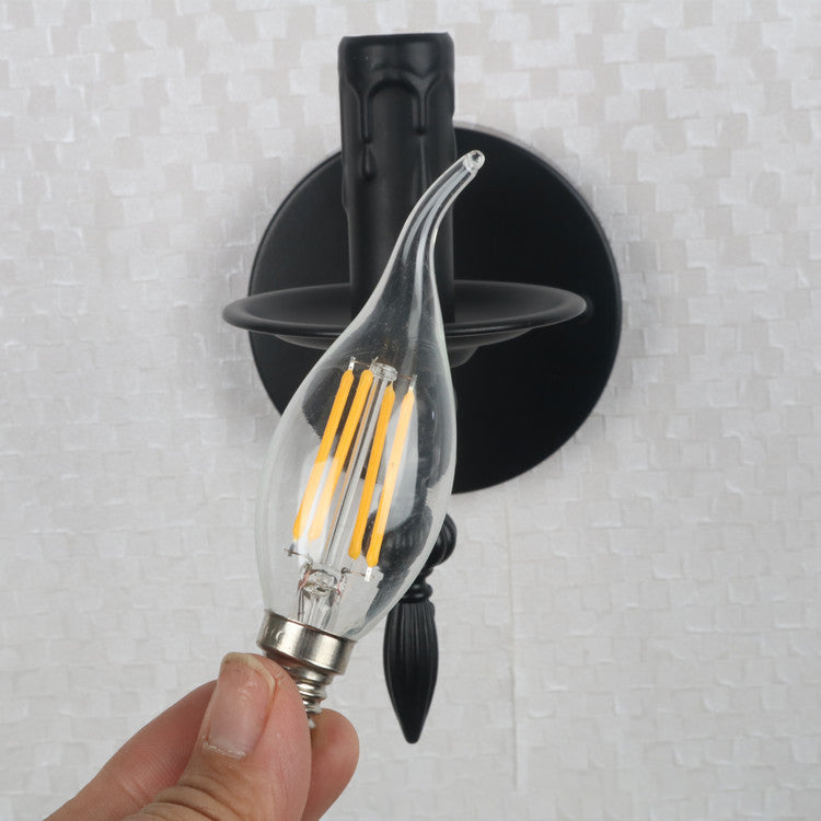 Round Candle Shape Glass Iron 1-Light Wall Sconce Lamp