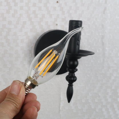 Round Candle Shape Glass Iron 1-Light Wall Sconce Lamp