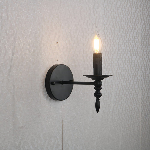 Round Candle Shape Glass Iron 1-Light Wall Sconce Lamp