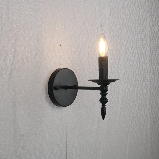 Round Candle Shape Glass Iron 1-Light Wall Sconce Lamp