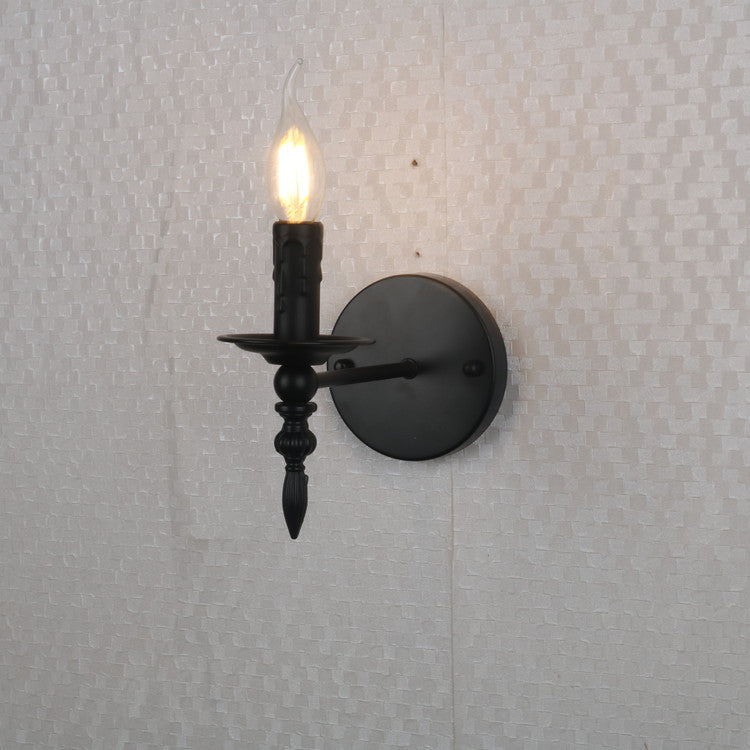 Round Candle Shape Glass Iron 1-Light Wall Sconce Lamp