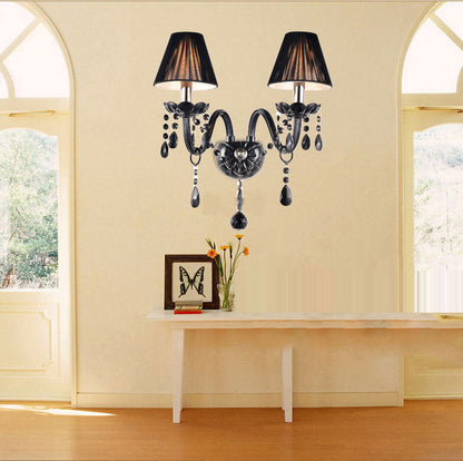 Candle Glass Fabric Crystal Iron 2-Light Wall Sconce Lamp