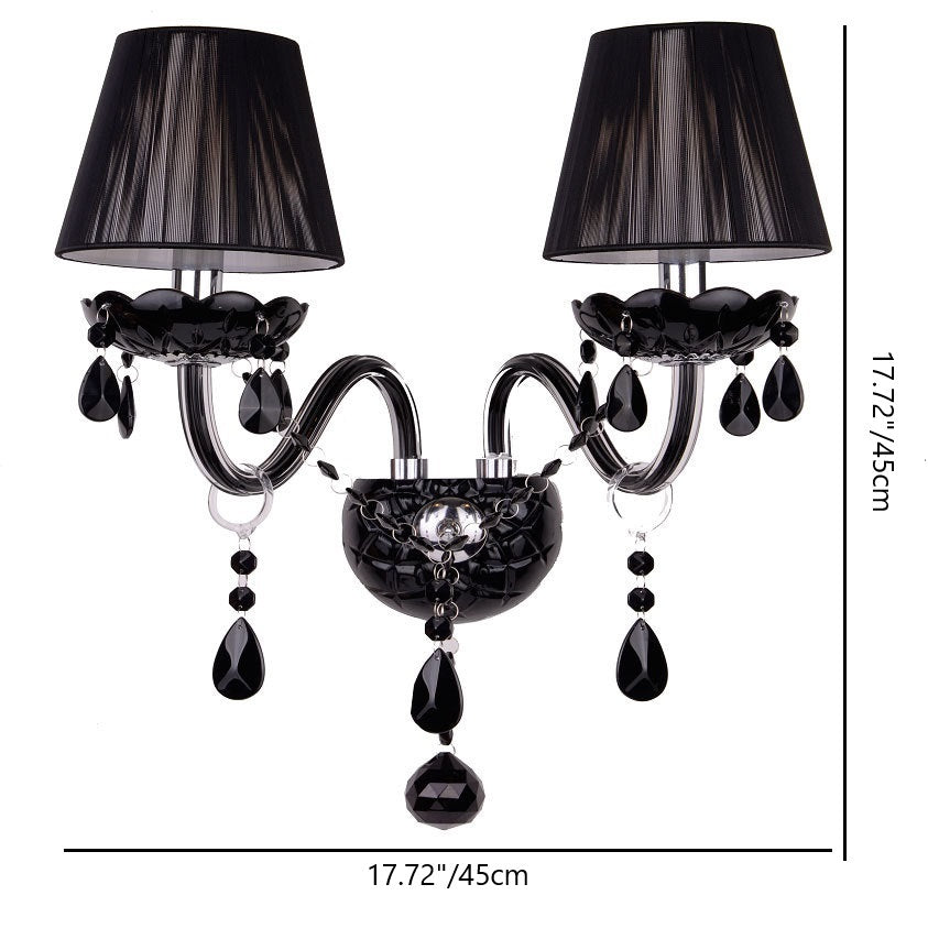 Candle Glass Fabric Crystal Iron 2-Light Wall Sconce Lamp