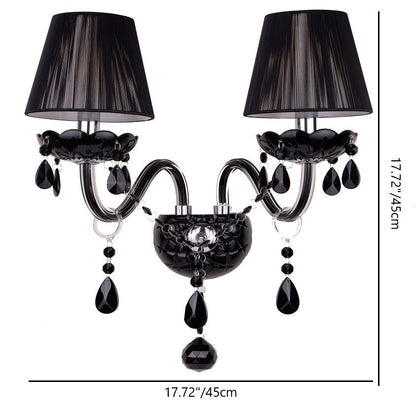 Candle Glass Fabric Crystal Iron 2-Light Wall Sconce Lamp
