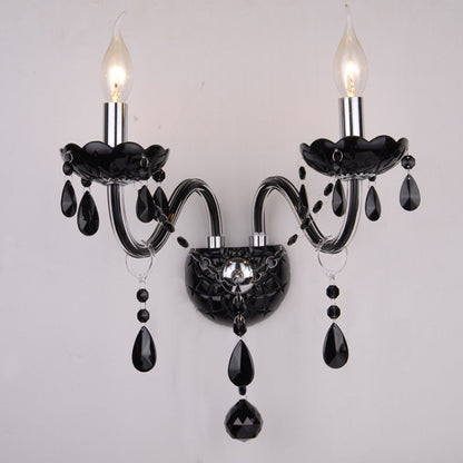 Candle Glass Fabric Crystal Iron 2-Light Wall Sconce Lamp