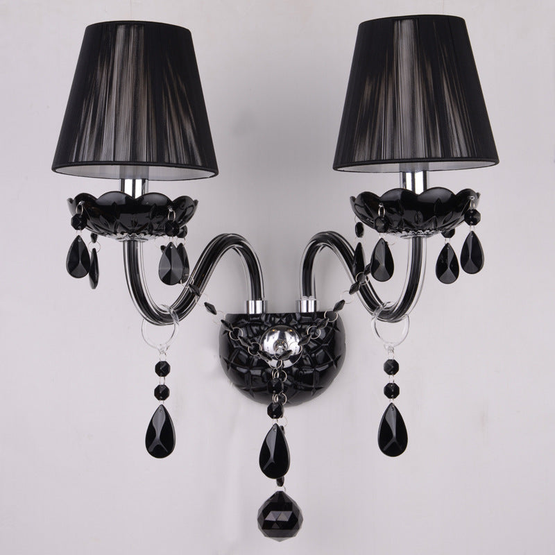 Candle Glass Fabric Crystal Iron 2-Light Wall Sconce Lamp