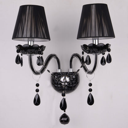 Candle Glass Fabric Crystal Iron 2-Light Wall Sconce Lamp