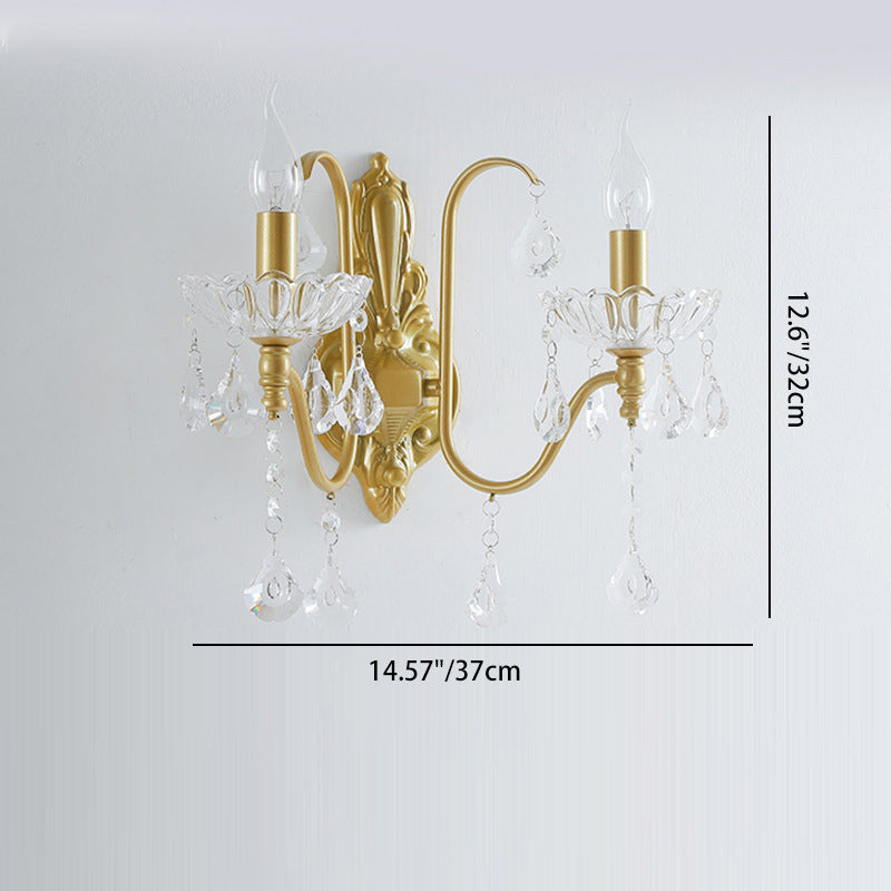 Pendant Candle Bent Crystal Iron 2-Light Wall Sconce Lamp