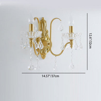Pendant Candle Bent Crystal Iron 2-Light Wall Sconce Lamp