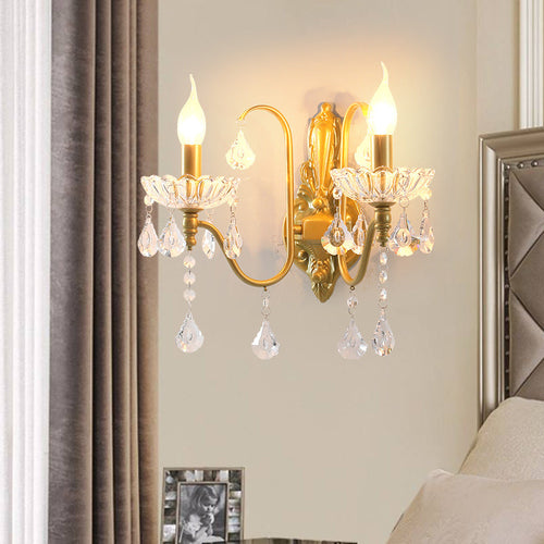 Pendant Candle Bent Crystal Iron 2-Light Wall Sconce Lamp