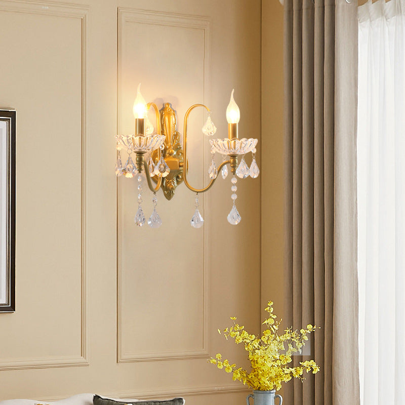 Pendant Candle Bent Crystal Iron 2-Light Wall Sconce Lamp