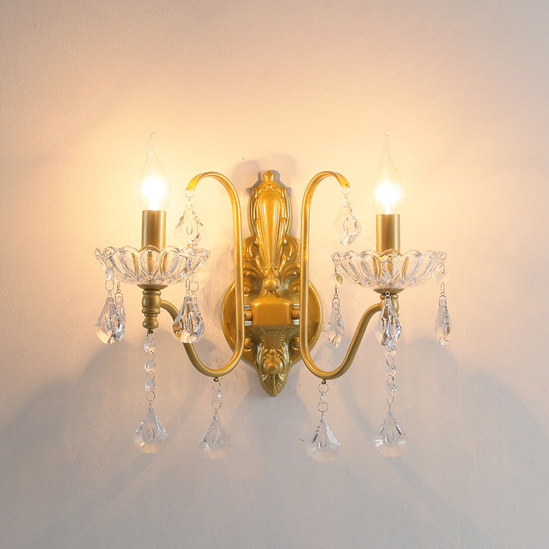 Pendant Candle Bent Crystal Iron 2-Light Wall Sconce Lamp