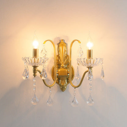 Pendant Candle Bent Crystal Iron 2-Light Wall Sconce Lamp