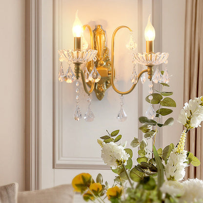 Pendant Candle Bent Crystal Iron 2-Light Wall Sconce Lamp