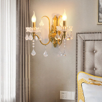 Pendant Candle Bent Crystal Iron 2-Light Wall Sconce Lamp