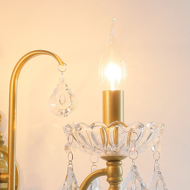 Pendant Candle Bent Crystal Iron 2-Light Wall Sconce Lamp