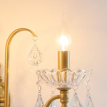 Pendant Candle Bent Crystal Iron 2-Light Wall Sconce Lamp