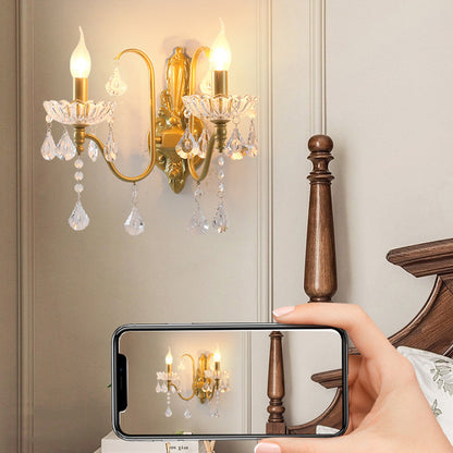 Pendant Candle Bent Crystal Iron 2-Light Wall Sconce Lamp