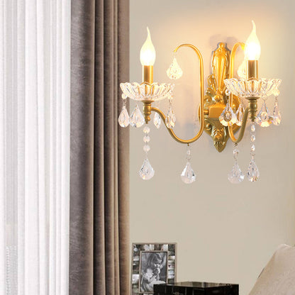 Pendant Candle Bent Crystal Iron 2-Light Wall Sconce Lamp