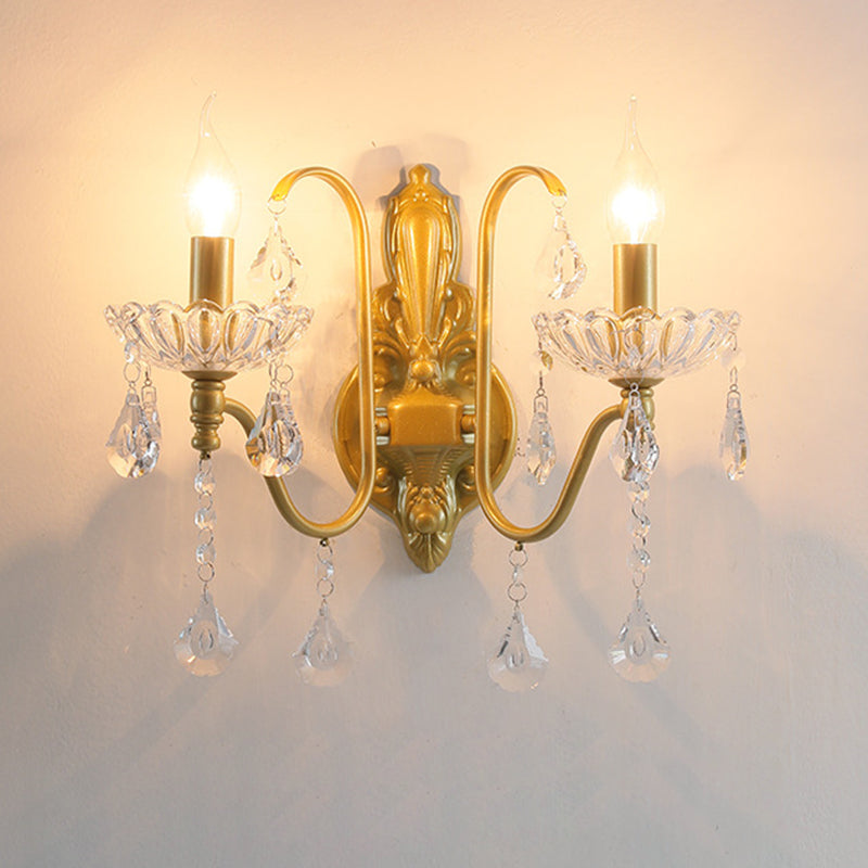 Pendant Candle Bent Crystal Iron 2-Light Wall Sconce Lamp