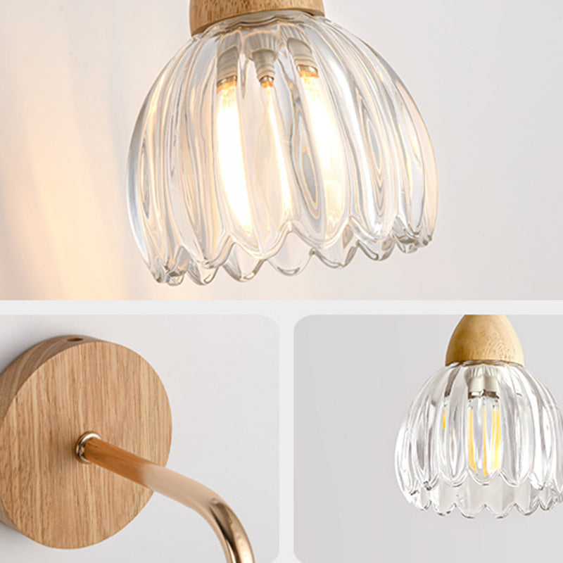 Scandinavian Curved Glass Wood 1-Light Wall Sconce Lamp