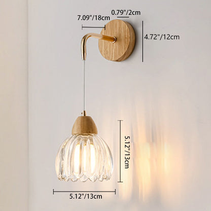 Scandinavian Curved Glass Wood 1-Light Wall Sconce Lamp