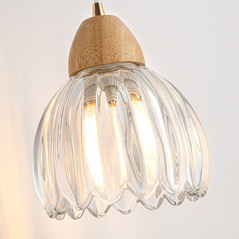 Scandinavian Curved Glass Wood 1-Light Wall Sconce Lamp
