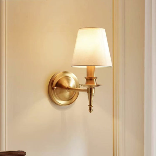 French Round Fabric Copper 1/2 Light Wall Sconce Lamp