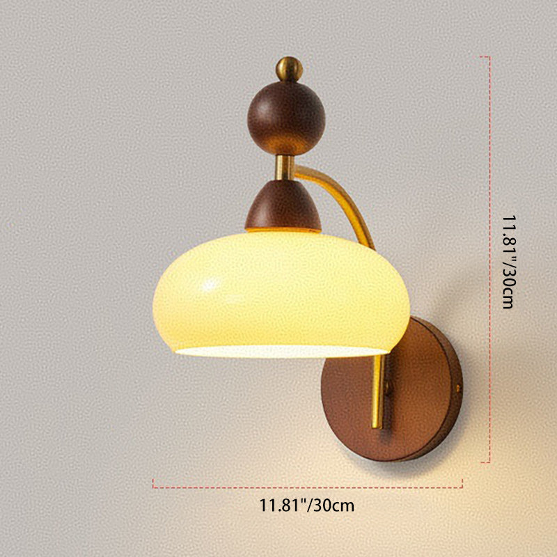 Round Glass Ash Wood Hardware 1-Light Wall Sconce Lamp