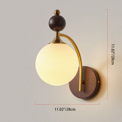 Round Glass Ash Wood Hardware 1-Light Wall Sconce Lamp