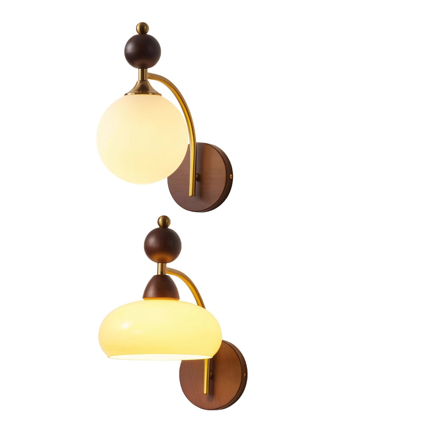 Round Glass Ash Wood Hardware 1-Light Wall Sconce Lamp